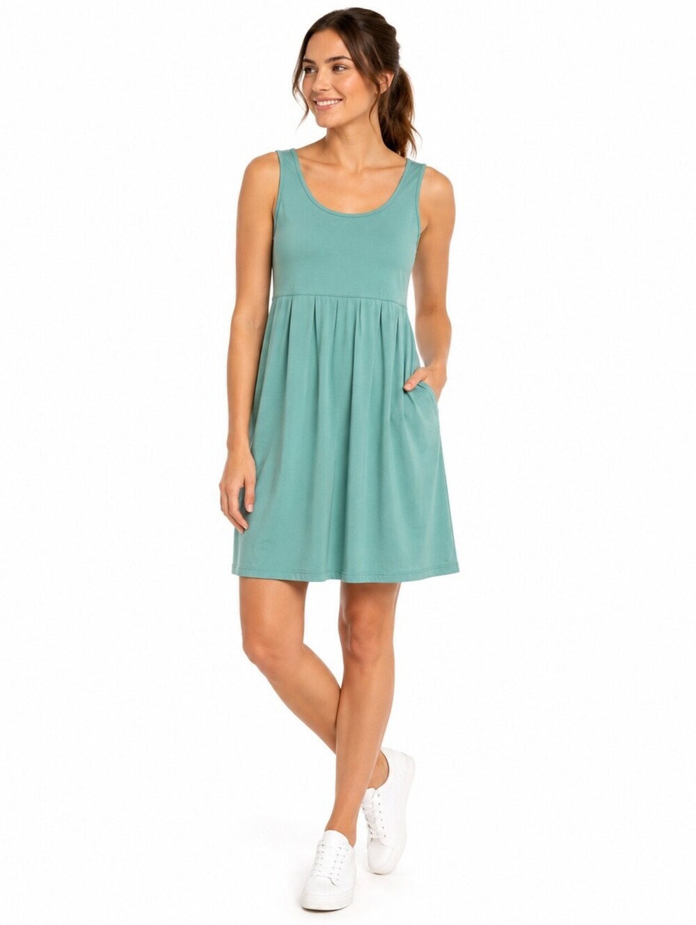 Columbia Titanium Women’s Teal Sleeveless Empire Waist Pocket Dress- Small